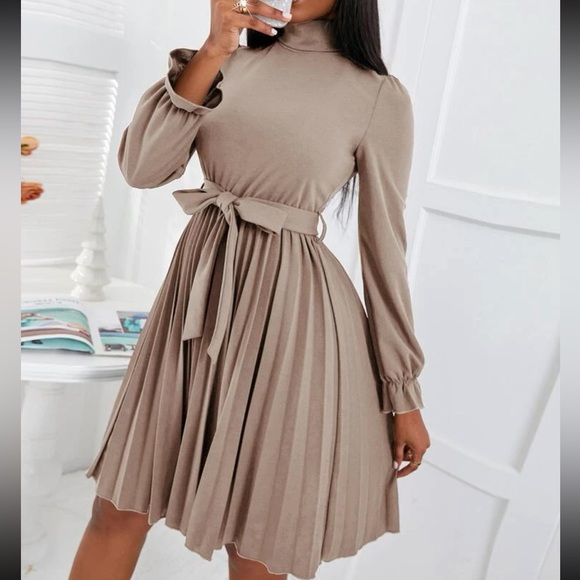 Luxe turtleneck flounce sleeve pleated dress - Picture 12 of 16